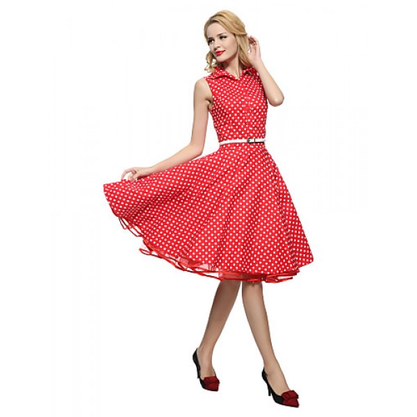 Women's 50s VTG Retro Polka Dots Rockabilly Hepburn Pinup Cos Party Swing Dress 530