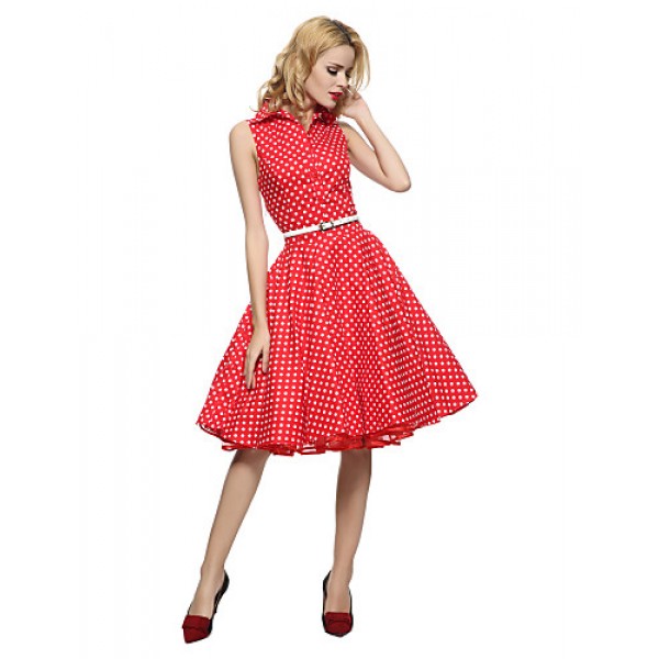 Women's 50s VTG Retro Polka Dots Rockabilly Hepburn Pinup Cos Party Swing Dress 530