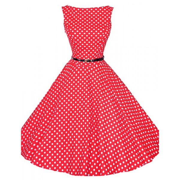 Women's 50s Vintage Polka Dots Rockabilly Hepburn Pinup Cos Party Swing Dress,Plus Size