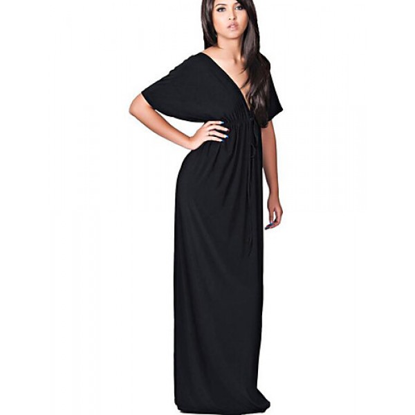 Women's Casual/Daily Sexy Ruched Slim Plus Size / Sheath Dress,Solid Deep V Maxi ? Length Sleeve