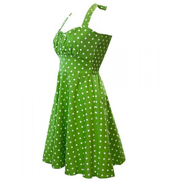 Women's Retro 50s Slim Polka Dot Sleeveless Swing Party Dress