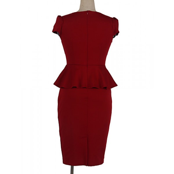 Women's Vintage / Street chic Solid Bodycon Dress,Asymmetrical Knee-length Cotton / Polyester