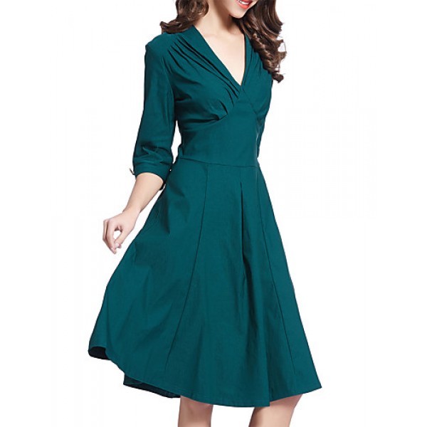 Women's Going out Vintage / Simple / Street chic Swing Dress,Solid Deep V Knee-length Short SpandexAll