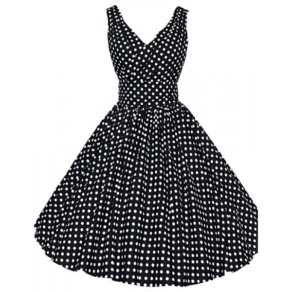 Women's 50s Vintage Polka Dots Rockabilly Hepburn Pinup Business Swing Dress ,Plus Size