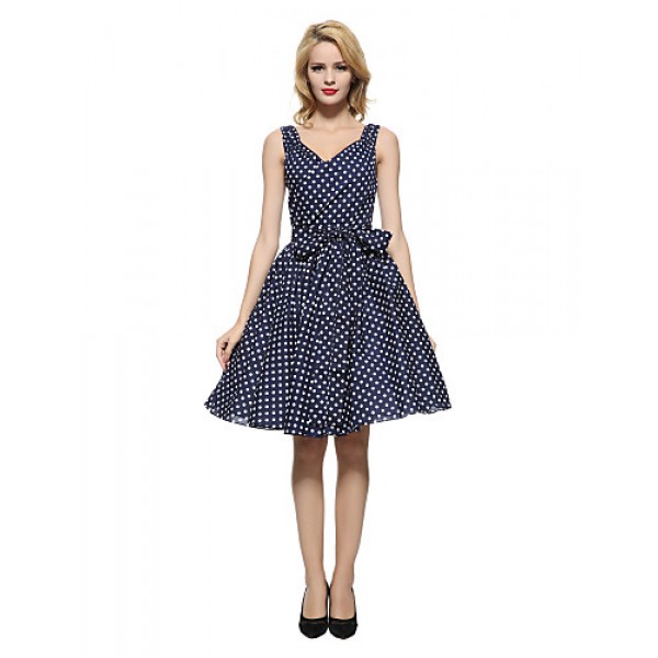 Women's 50s Vintage Polka Dots Rockabilly Hepburn Pinup Business Swing Dress ,Plus Size