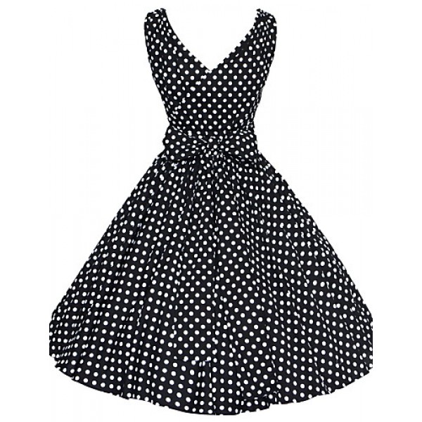 Women's 50s Vintage Polka Dots Rockabilly Hepburn Pinup Business Swing Dress ,Plus Size