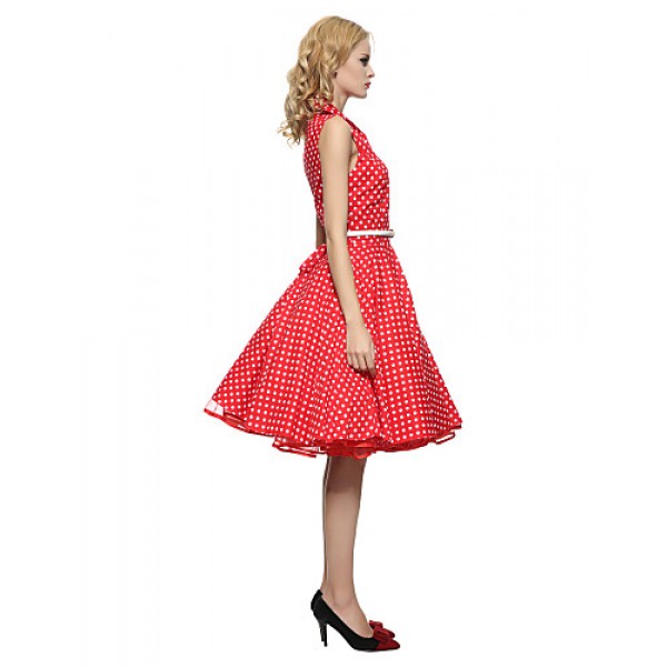 Women's 50s VTG Retro Polka Dots Rockabilly Hepburn Pinup Cos Party Swing Dress 530